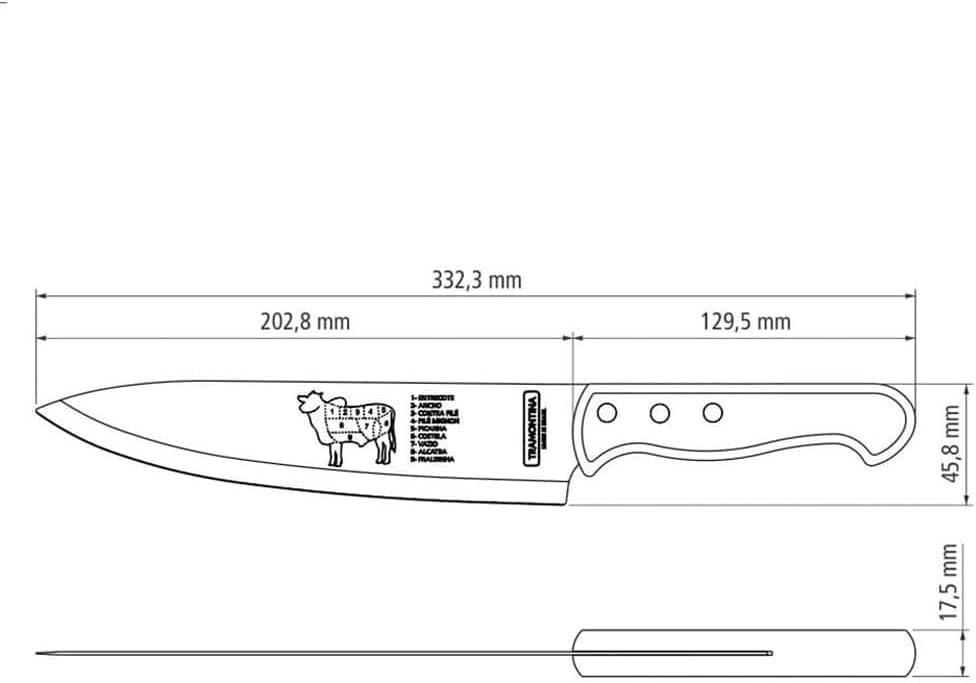 Faca para Carne Tramontina Churrasco com Lâminas em Aço Inox e Cabo de Madeira Natural 8 – 4/5