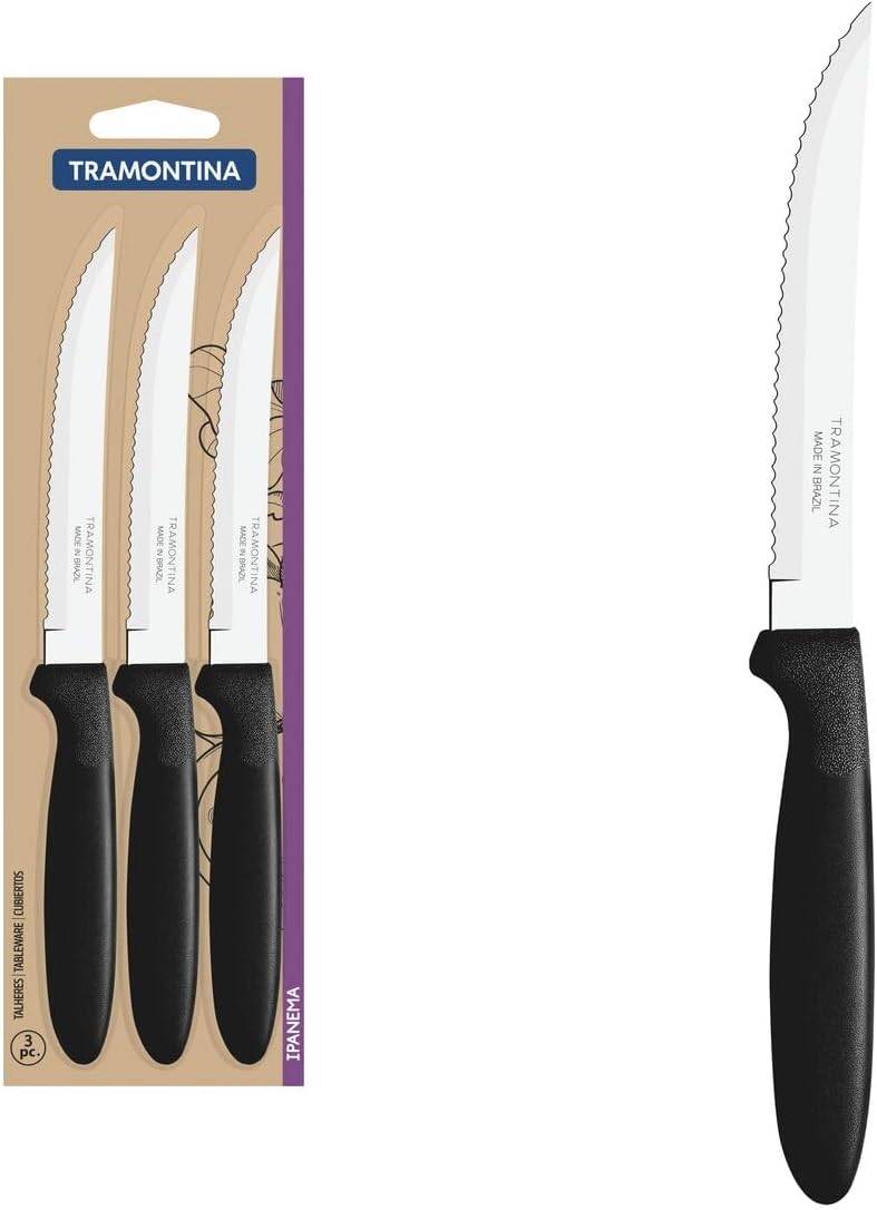 Conjunto De Facas Para Churrasco Tramontina Ipanema Com Lâminas Em Aço Inox E Cabos De Polipropileno Preto 3 Peças – 1/3