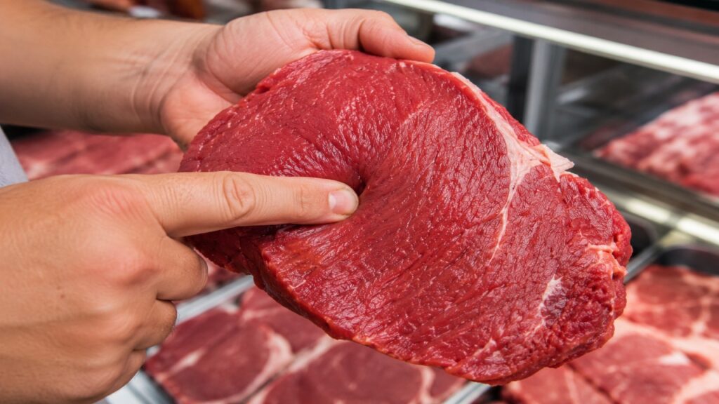 selecionando carne bovina no açougue