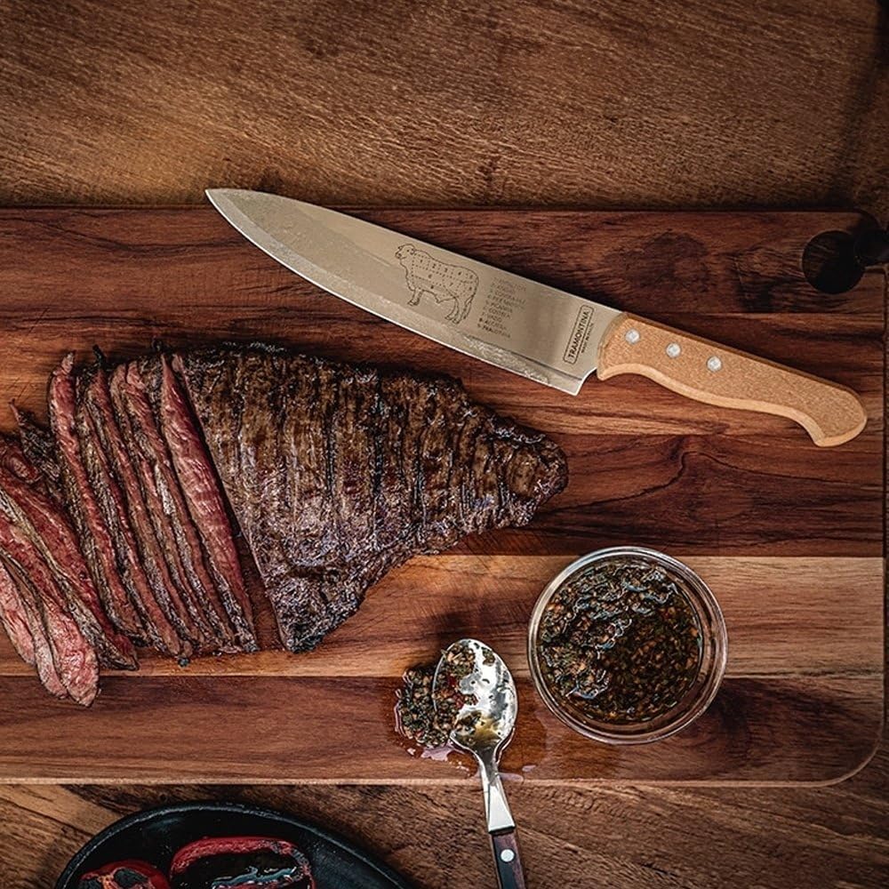 Faca para Carne Tramontina Churrasco com Lâminas em Aço Inox e Cabo de Madeira Natural 8 – 3/5