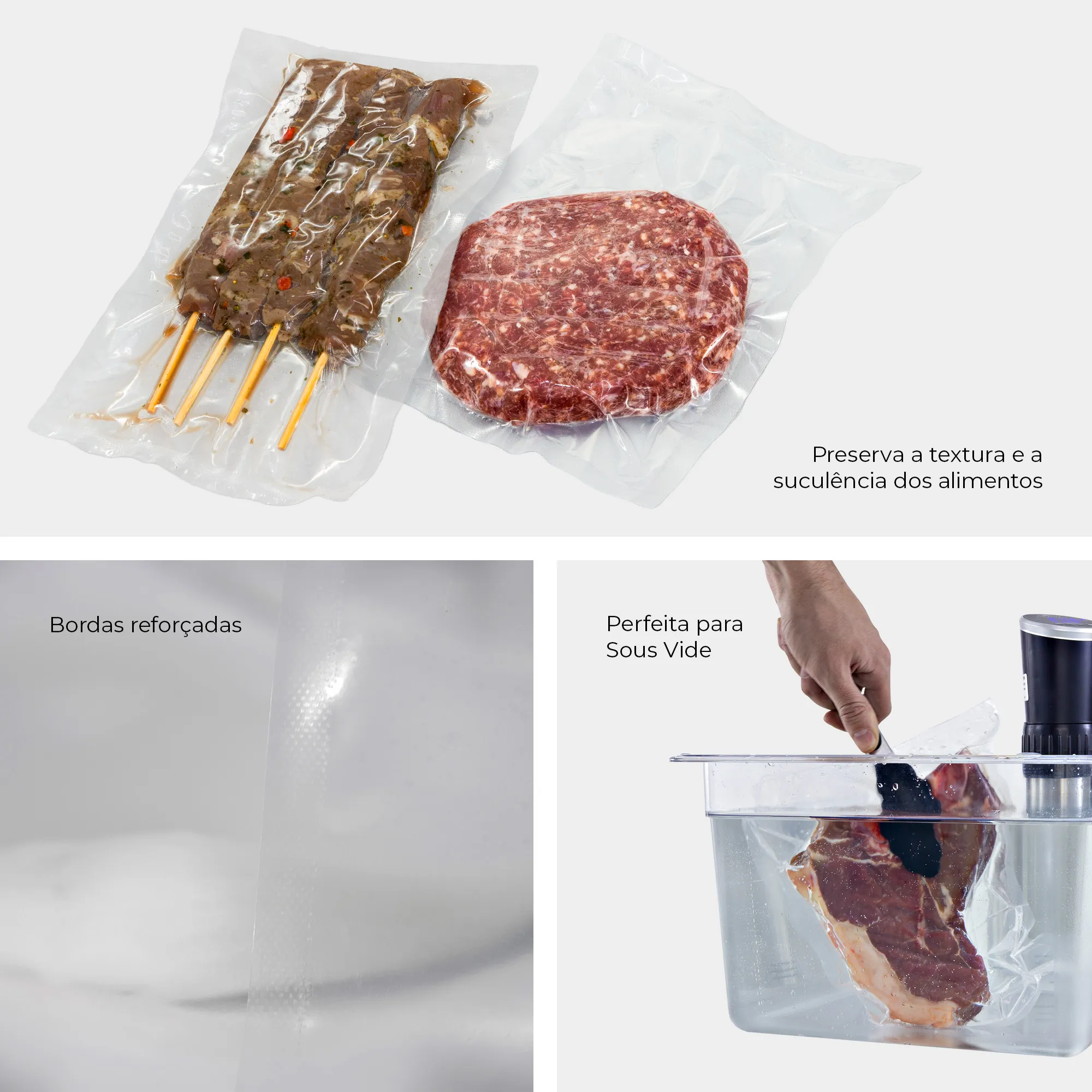 embalagem de carne temperada em saco plástico com vácuo