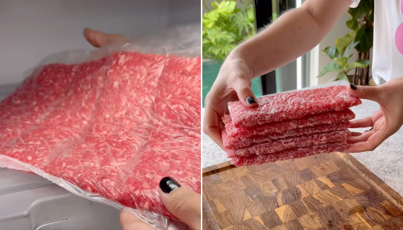 porcionar carne moída em sacos para congelar
